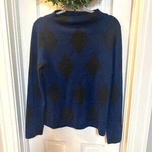 Ann Taylor Blue Mock Turtle Neck Sweater w/ Black Diamond Pattern-Medium